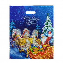 Пакет с вырубной ручкой Дед Мороз в санях 40*47см 45мкм 50шт