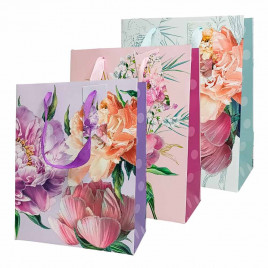 Пакет ЛЮКС Цветы с глиттером размер 18*23*10см