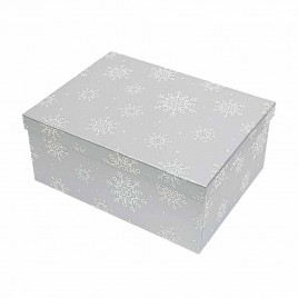 Коробка прямоугольная НГ Снежинка голография серая в 3-х размерах