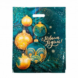 Пакет с вырубной ручкой Золотые шары на зеленом 38*47см 60 мкм 50шт