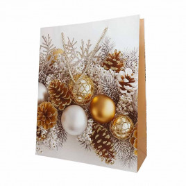 Пакет ЛЮКС НГ Елки, подарки, шары с блестками размер 26*32*10см