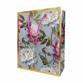 Пакет ЛЮКС Пионы с золотой каемкой размер 18*23*8см