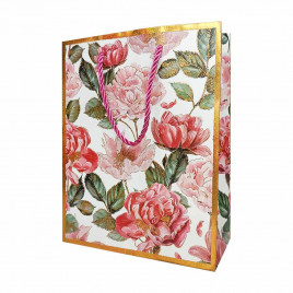 Пакет ЛЮКС Пионы с золотой каемкой размер 18*23*8см