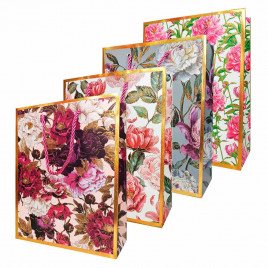 Пакет ЛЮКС Пионы с золотой каемкой размер 18*23*8см