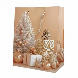 Пакет ЛЮКС НГ Елки, подарки, шары с блестками размер 18*23*10см