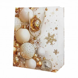 Пакет ЛЮКС НГ Елки, подарки, шары с блестками размер 18*23*10см