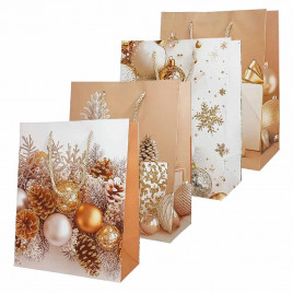 Пакет ЛЮКС НГ Елки, подарки, шары с блестками размер 18*23*10см