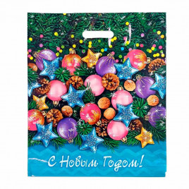 Пакет с вырубной ручкой Разноцветные шары и звезды 40*47см 45мкм 50шт