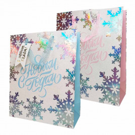 Пакет ЛЮКС НГ С новым годом с блестками размер 26*32*12см