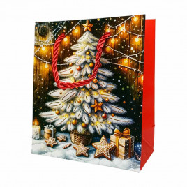 Пакет ЛЮКС НГ Новогодний микс с золотым тиснением размер 12*15*6см