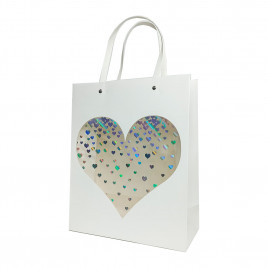 Пакет ЛЮКС Сердце прозрачное с плоской ручкой размер 26*32*12см