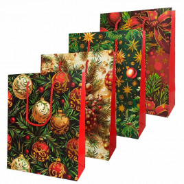 Пакет ЛЮКС НГ Елки, шары с золотым тиснением размер 18*23*10см