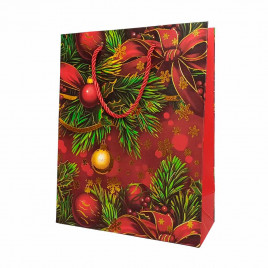 Пакет ЛЮКС НГ Елки, шары с золотым тиснением размер 18*23*10см