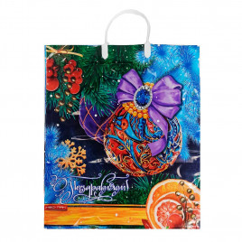 Пакет с пластмассовыми ручками Шар с фиолетовым бантом размер 40*44см 10шт