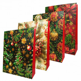 Пакет ЛЮКС НГ Елки, шары с золотым тиснением размер 31*42*12см