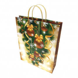 Пакет сумка размер 32*40см Золотые шары на ели