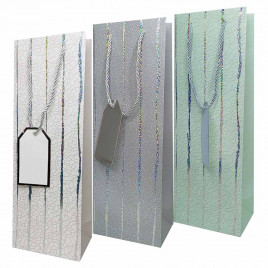 Пакет под бутылку ЛЮКС Полоска голограмма размер 12,7*36*8см