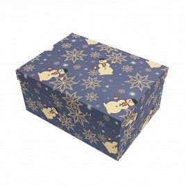 Коробка прямоугольная НГ Снеговики на синем в 4-х размерах