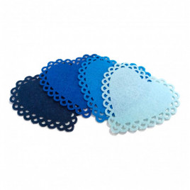 Салфетка из фетра ажурная Сердце синяя d-9см уп 4шт