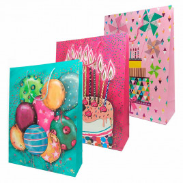 Пакет ЛЮКС День рождения с блеском размер 26*32*10см