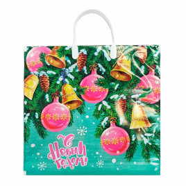 Пакет с пластмассовыми ручками Розовые елочные шары размер 36*40см 10шт