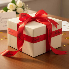 Лента атласная Поздравляем красная размер 2,5см*23м