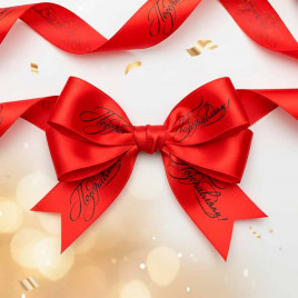 Лента атласная Поздравляем красная размер 2,5см*23м