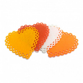 Салфетка из фетра ажурная оранжевая Сердце d-9см уп 4шт