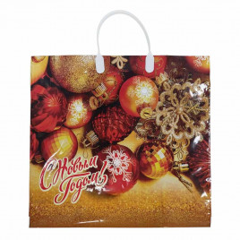 Пакет с пластмассовыми ручками Красные и золотые шары размер 36*40см 10шт