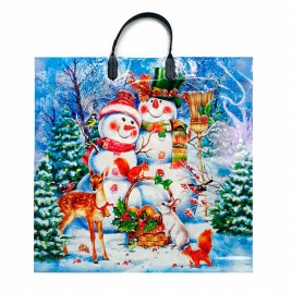 Пакет с пластмассовыми ручками Снеговички размер 36*40см 10шт