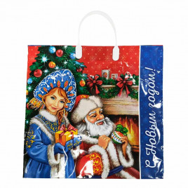 Пакет с пластмассовыми ручками Снегурочка и Дед Мороз размер 36*40см 10шт