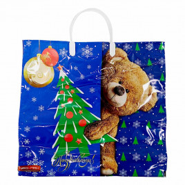 Пакет с пластмассовыми ручками Мишка с елкой размер 36*40см 10шт