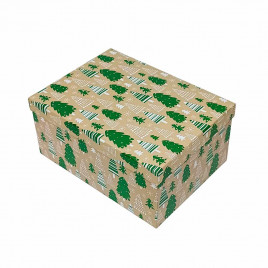 Коробка прямоугольная НГ Елочки на бежевом в 10-ти размерах