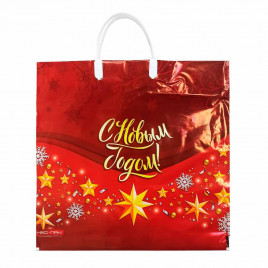 Пакет с пластмассовыми ручками Золотые звезды размер 36*40см 10шт