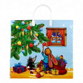 Пакет с пластмассовыми ручками Заяц и ёжик размер 36*40см 10шт