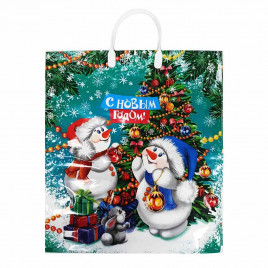 Пакет с пластмассовыми ручками Два снеговичка размер 40*44см 10шт