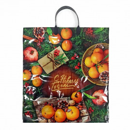 Пакет с пластмассовыми ручками Мандарины размер 40*44см 10шт