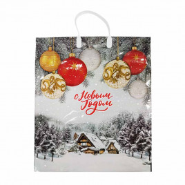 Пакет с пластмассовыми ручками Заснеженный дом размер 40*44см 10шт