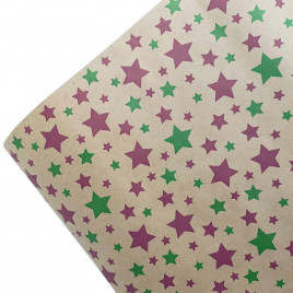 Бумага крафт в рулоне Звездочки пурпурные/зеленые размер 70см*10м