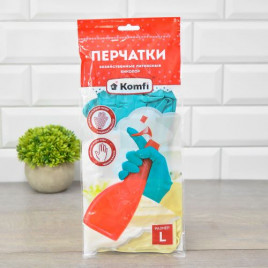 Перчатки хозяйственные латексные Биколор Комфи бирюзово-бежевые 1 пара M, L