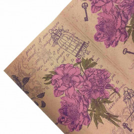 Бумага крафт в рулоне Пионы розовые размер 70см*10м