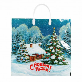 Пакет с пластмассовыми ручками Домик у ели размер 36*40см 10шт