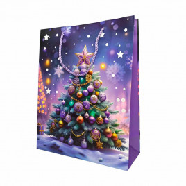 Пакет ЛЮКС НГ Елка, шары новогодние с тиснением размер 26*32*12см