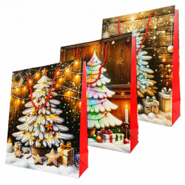 Пакет ЛЮКС НГ Новогодний микс с золотым тиснением размер 26*32*12см