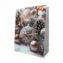 Пакет ЛЮКС НГ Елка, шары и шишки с золотым тиснением размер 18*23*10см