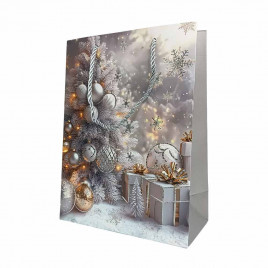 Пакет ЛЮКС НГ Елка, шары и шишки с золотым тиснением размер 18*23*10см