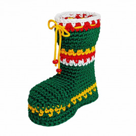 Сапожок новогодний вязаный зеленый 18*20см