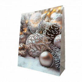 Пакет ЛЮКС НГ Елка, шары и шишки с золотым тиснением размер 26*32*12см