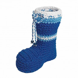 Сапожок новогодний вязаный синий 18*20см