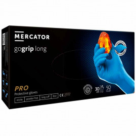 Перчатки нитриловые GOGRIP LONG особопрочные удлиненные голубые 25 пар M, L, XL